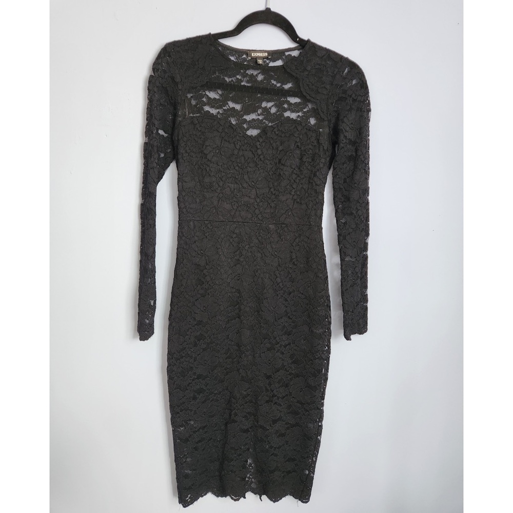 Express Size XS Black Lace Floral Midi Dress - Picture 4 of 12